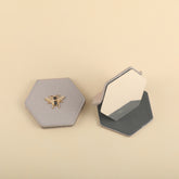 Contemporary Style 90*80mm Stainless Steel Hexagon Mirror with Eco-friendly PU Leather, HD Eco-friendly Glass, and Metal Bee  decorate Available in Four Colors